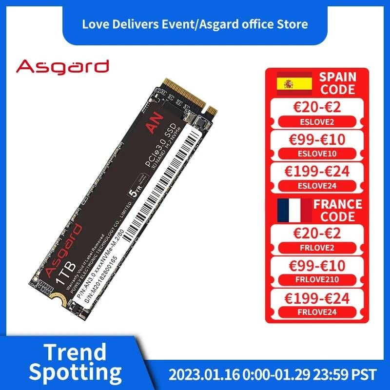 UnKnown [해외] 노트북 SSD 에스에스디 M.2 2TB 1TB 하드 Asgard AN3.0 NVMe 512GB 1T PCIe3.0 X4 내장형 디스크 m2 2280 (노트북 데스크탑 용)