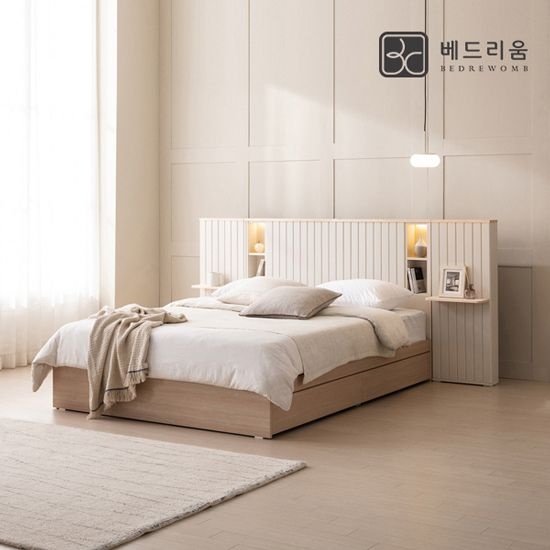 (현대Hmall) 브리드 LED 원목침대Q 프레임+사이드패널 1EA