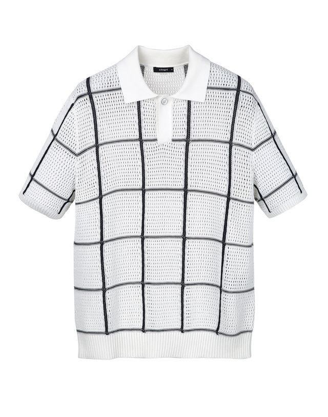 LF 알레그리 [25SS] 크림《Tartan crochet》카라넥 니트 ARSW5B601CR