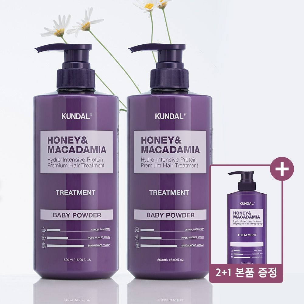 [2+1][본품추가증정] 쿤달 허니 앤 마카다미아 단백질 트리트먼트 500ml x2개(향 16종 택 1)