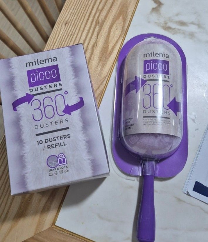 밀레마 더스터 피코 360 양면 흡착 먼지털이 먼지떨이(퍼플 숏핸들1P+리필10매 세트)