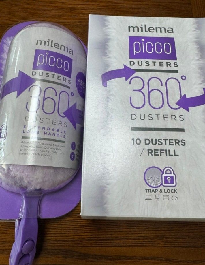 밀레마 더스터 피코 360 양면 흡착 먼지털이 먼지떨이 (퍼플 롱핸들1P+리필10매 세트)