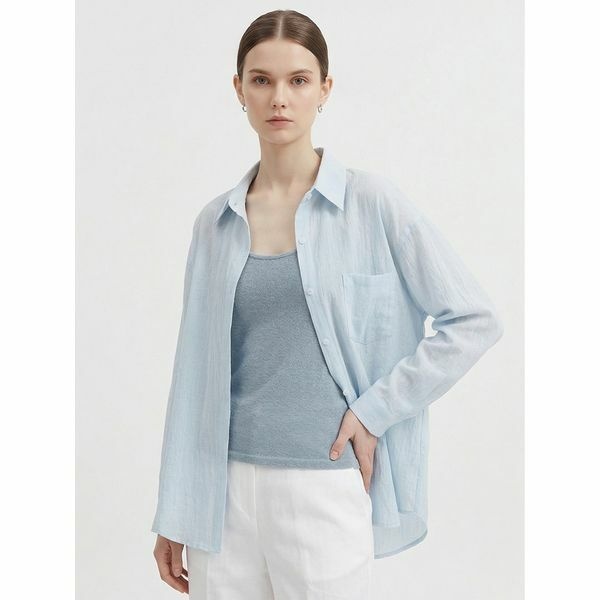 (현대Hmall) [하프클럽/샵앤]여성 카라넥 반시스루 블라우스 끈나시 세트 NARU-WSET-21178-소