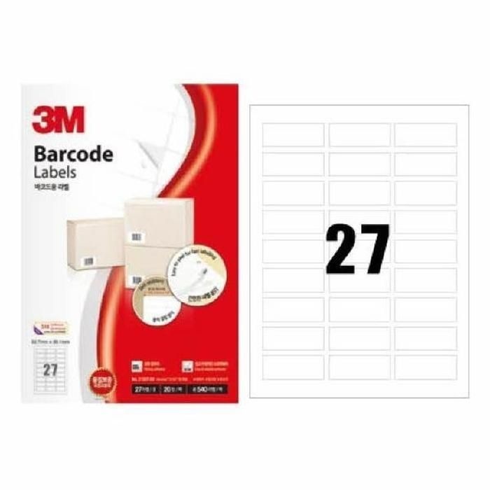 [패션플러스][주식회사 브이와이][JHQR520U_4B]일반형 바코드용 라벨(27칸/100매/21327/3M) (26705810A)