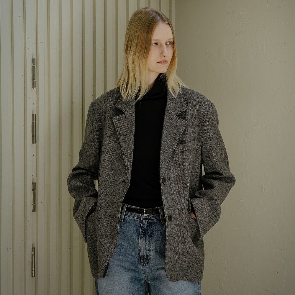 KNOWN BETTER 노운베러 Herringbone wool jacket_Gray
