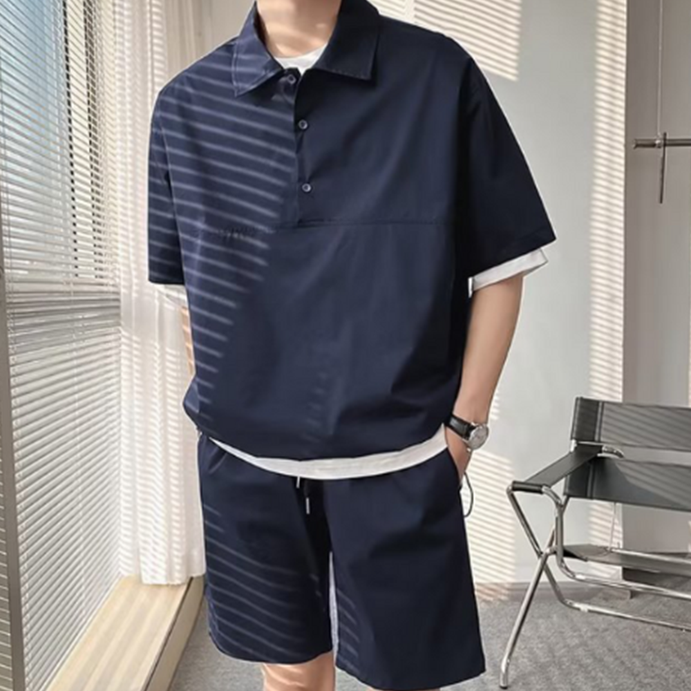 남성 여름 아노락 카라 반팔 반팔티 반바지 세트 트레이닝 휴가 휴양지 여행 데일리