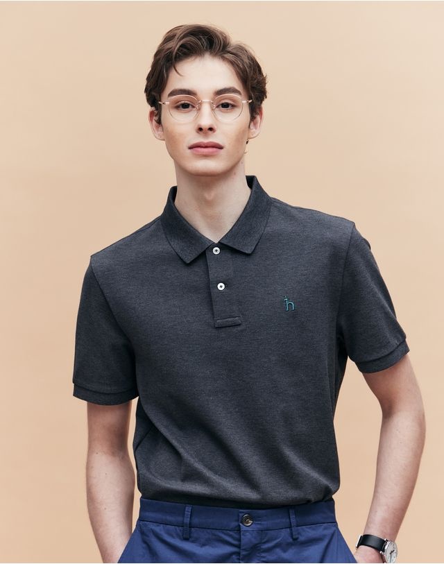 헤지스 맨 [25SS] [링클프리] 차콜 반팔 피케 티셔츠 HZTS5B403CG