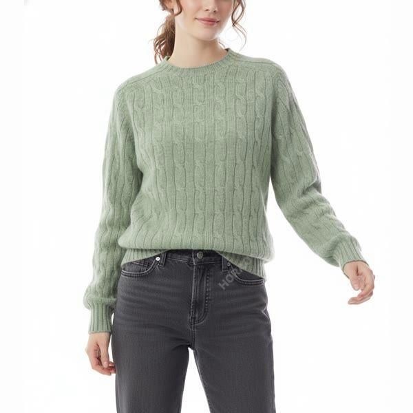 HARLEY OF SCOTLAND 할리 오브 스코틀랜드 할리오브스코틀랜드 ALL OVER CABLE CREW NECK SWEATER (M32337-Jades Dairy) (올오버 케이블 크루넥 스웨터)