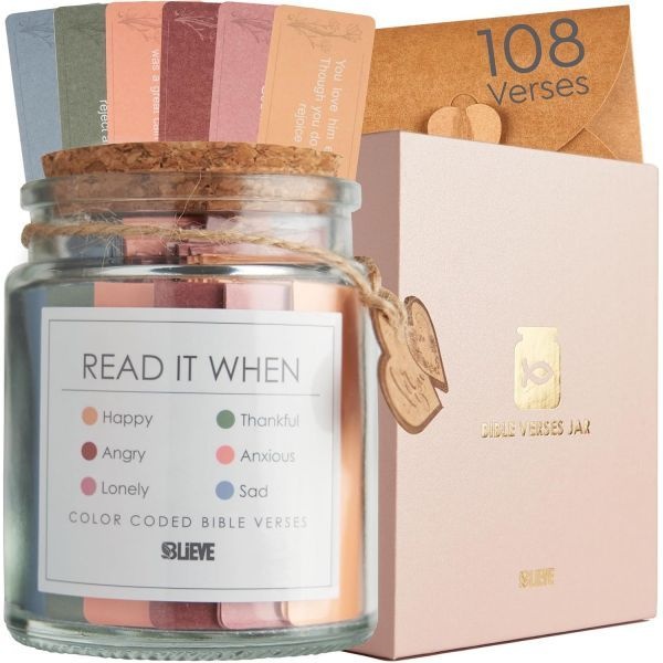BLIEVE [해외] 영어 성경 영문 홀리 바이블 BLIEVE 매일 격려를 위한 성경 구절이 담긴 항아리 부활절 바구니 선물 여성 생일 선물