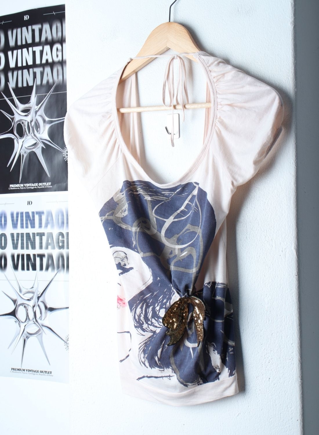 빈티지 W(S)오즈세컨 반팔 티셔츠 한섬 와이드넥 핑크 유니크05