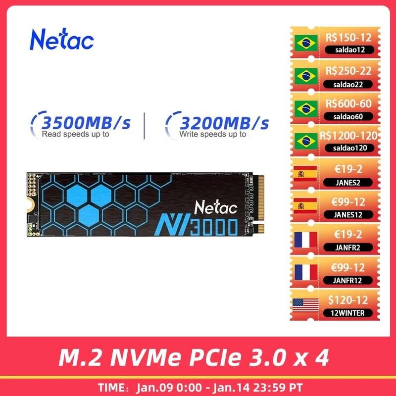 UnKnown [해외] 노트북 SSD 에스에스디 M.2 2TB 1TB 하드 Netac M2 NVMe 500GB 1 테라바이트 3100 메가바이트/초 250GB PCIe 디스크 데스크탑 용