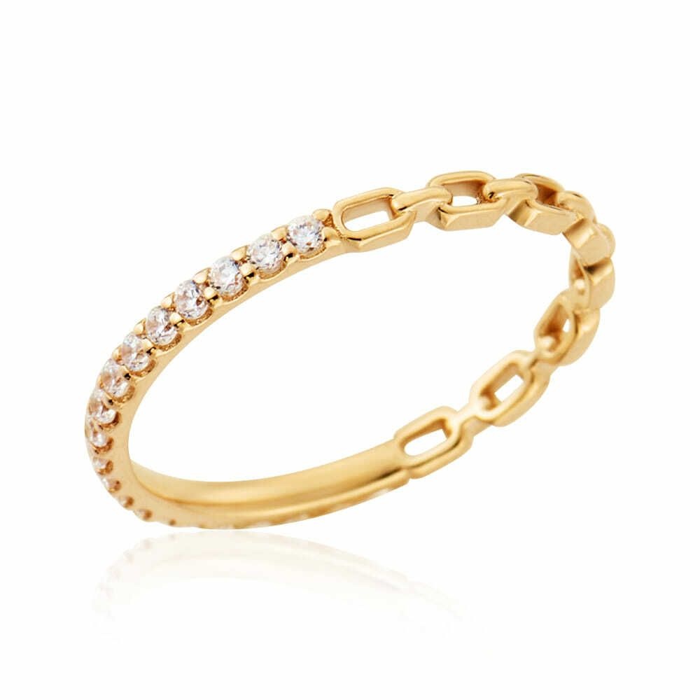 (현대Hmall) [모룬] 18K 틴티 링크체인 하프 큐빅 올밴드반지 MOS41698