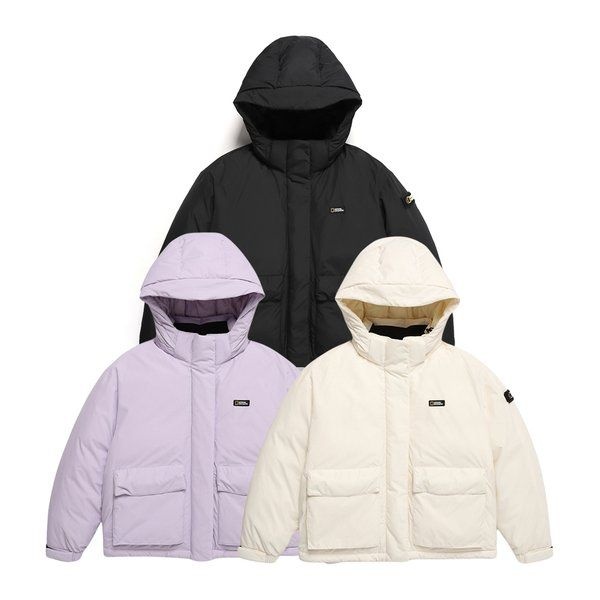 내셔널지오그래픽 패딩 점퍼 후드 숏 다운 듀공 여성 데일리 자켓