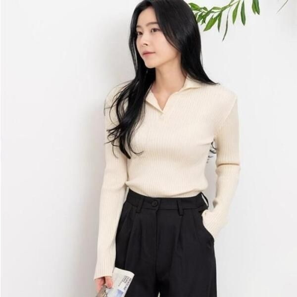 [주식회사 브이와이][JH4Q9PT0_51IB]심플한 골지라인 슬림핏 원버튼 카라티셔츠 (29894376A)