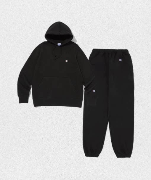 CHAMPION <매장정품> 챔피온 CHAMPION Set 베이직 C로고 후드 티셔츠 조거 팬츠 셋업 Black CKTS3F501BKset 1382140