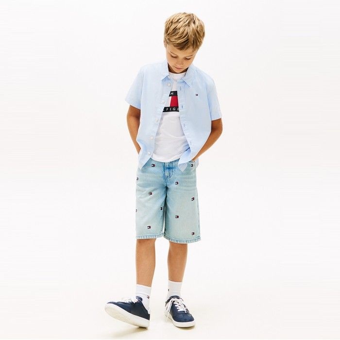 TOMMY HILFIGER 타미힐피거 키즈 [공식] 스트레치 옥스포드 반팔 셔츠 T42G1HSH220BT2C3Q