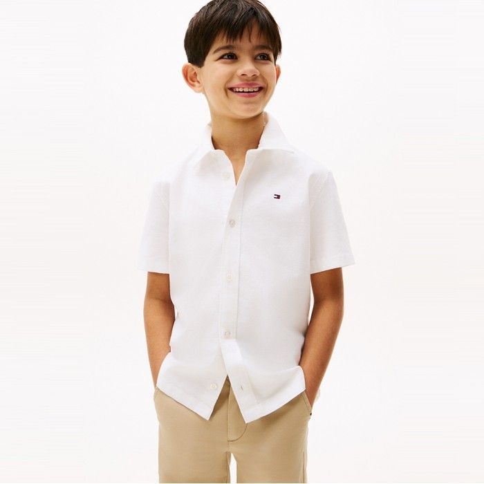 TOMMY HILFIGER 타미힐피거 키즈 [공식] 스트레치 옥스포드 반팔 셔츠 T42G1HSH220BT2YBR