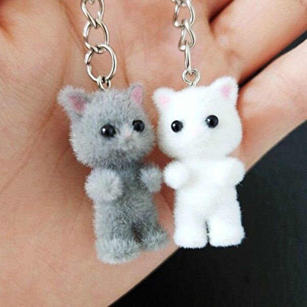 큐티 고양이 커플키링 인형 열쇠고리 캣-WFG5OVV