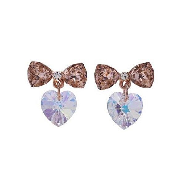 E569 빈티지로즈 리본 하트 크리스탈 은침 귀걸이-WFFP223