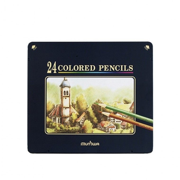 고퀄리티   문화 MUNHWA 색연필 틴 고급 24색