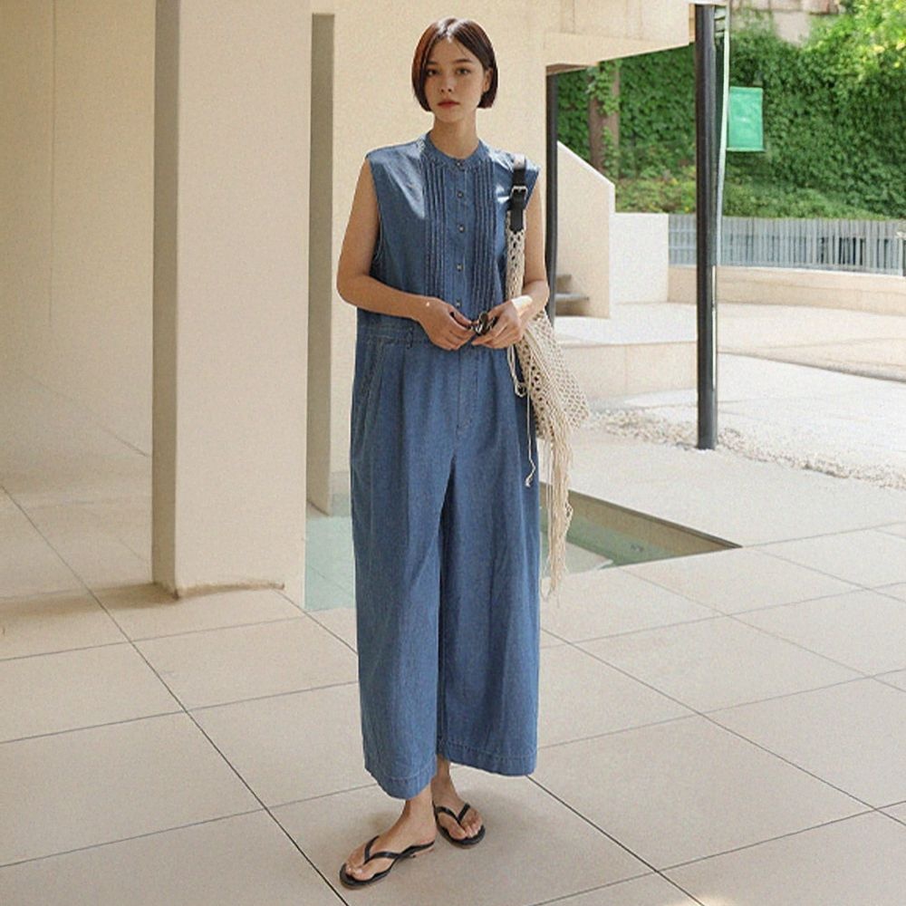 룸페커 디투 핀턱 데님 오버롤 팬츠