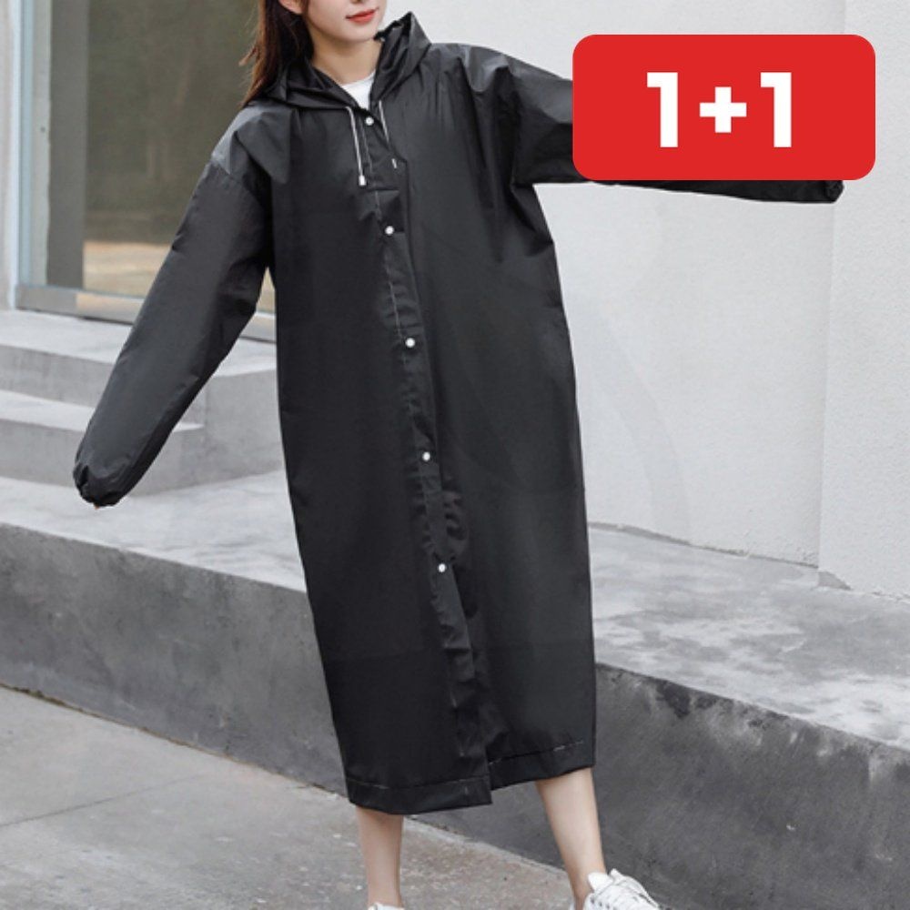 남녀공용 여행용 우비 자전거 등산 롱기장 모자일체형 레인코트 1+1