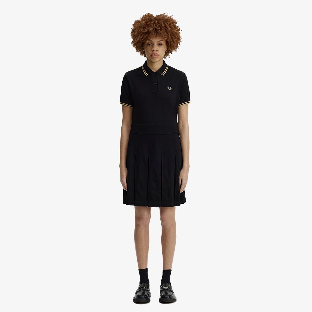 프레드페리 [공식] [womens] 트윕 팁 플리츠 프레드페리 드레스 - 블랙/샴페인 AFPF2611177-90A