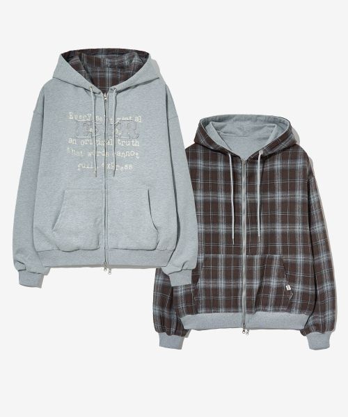 이코르 센티멘탈 체크 리버시블 집업_그레이