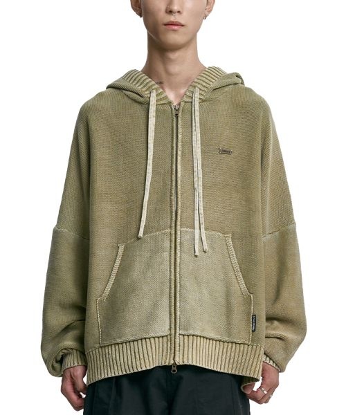 아조바이아조 [PBA] Five AJO Logos Washed Zip-Up Hoodie [LIGHT KHAKI]