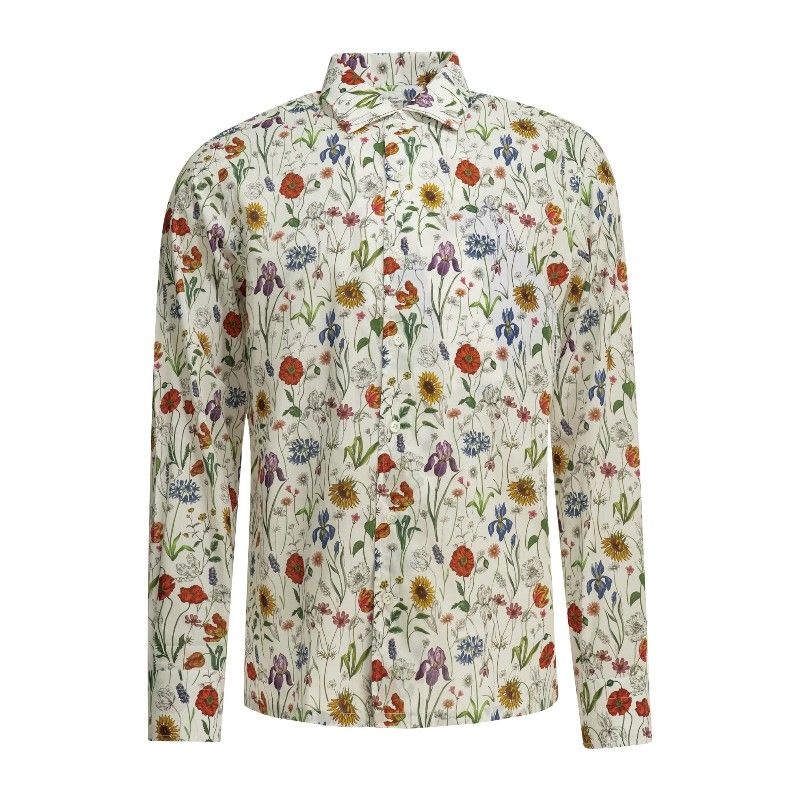 JUNYA WATANABE 준야와타나베 올오버 플로럴 클래식 칼라 셔츠 WQ B013 S26 1 WH RD PRPL