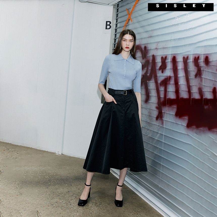 시슬리 아울렛 ★임지연 착용★ 트론즈 벨티드 스커트 SASKA1441_BK