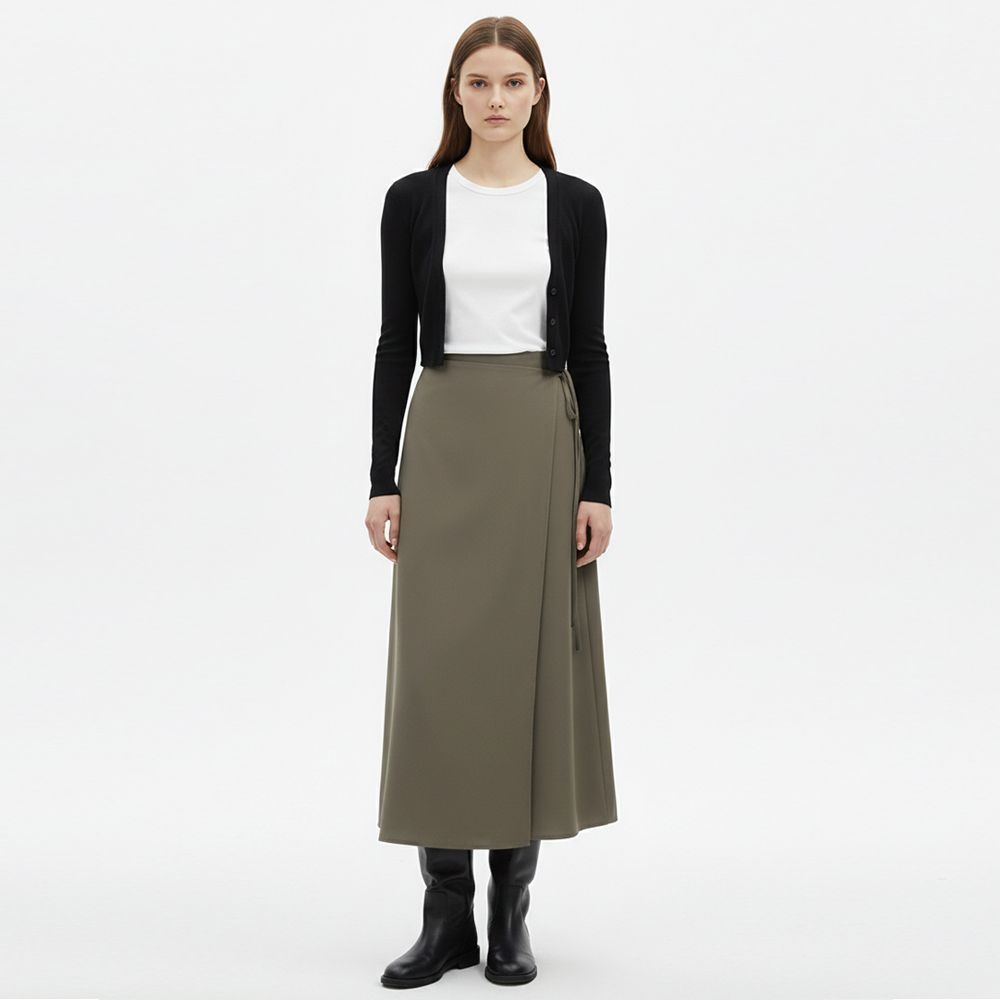 샵앤 여성 봄신상 데일리 날씬 H라인 랩 롱 스커트 EGG-WSK-21052-브라운