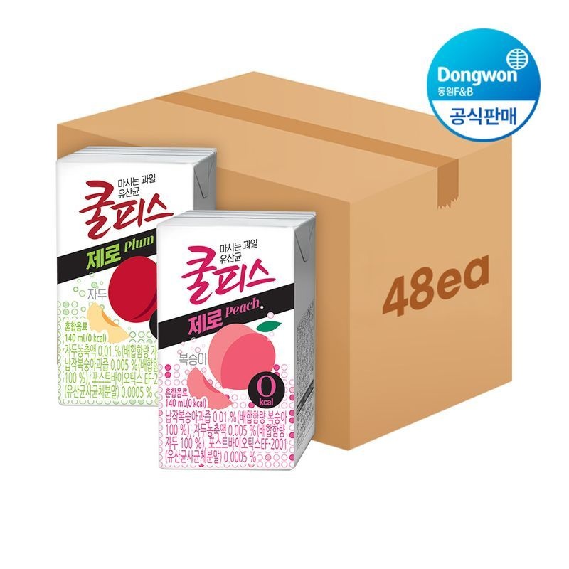 동원 [etv] 쿨피스 제로 복숭아+자두 140ml, 48팩[35807652]