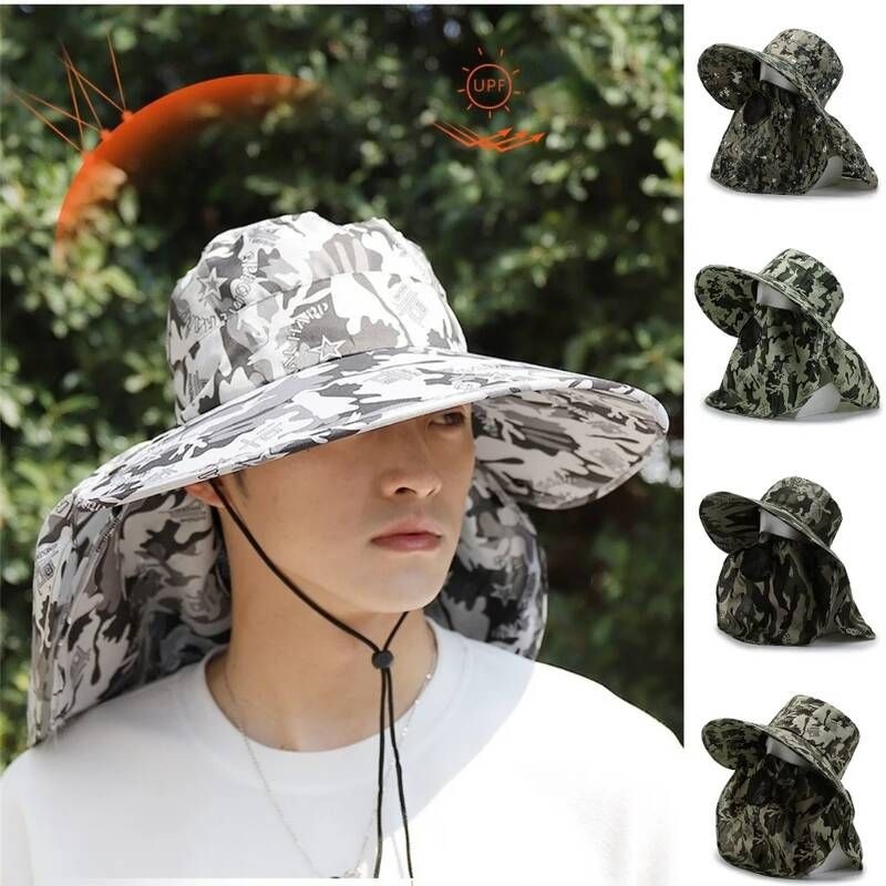 UnKnown [해외] 낚시모자 남녀공용 야외 얼굴 마스크 넓은 챙 버킷 모자 햇빛 차단 낚시 사냥 캠핑 Viso