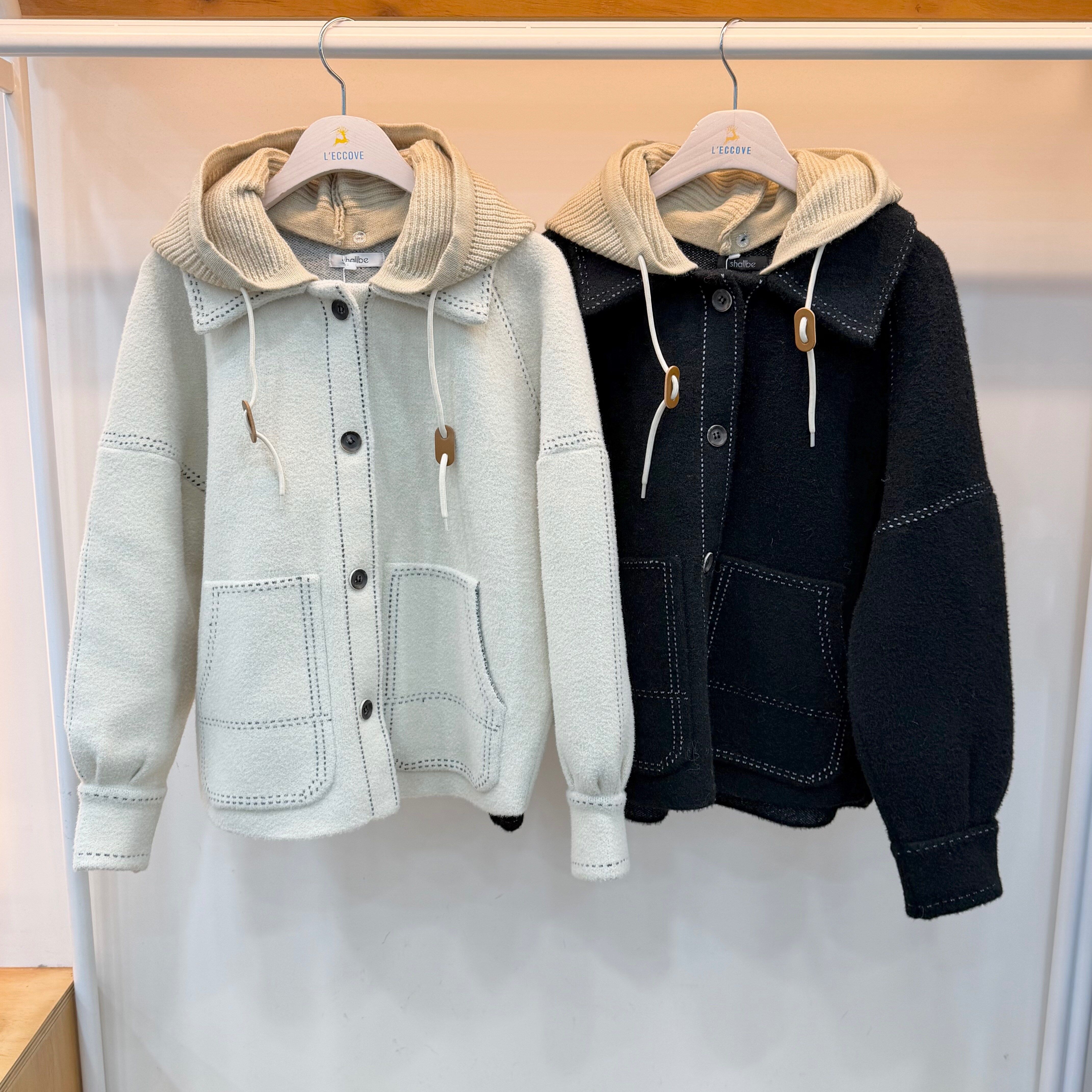 여성 스티치 후드 스트링 니트 자켓 SB61F2JK503X