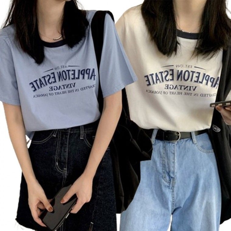 와우코리아 옆집샵 루즈핏 반팔티 세미 크롭티 트렌디하고 여유로운 실루엣 여성용 데일리 반팔 상의