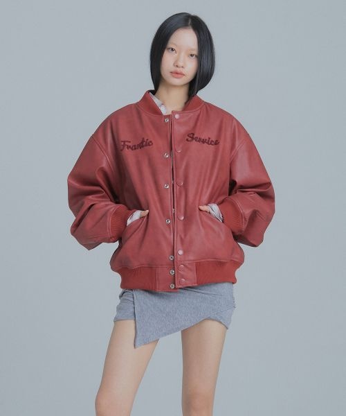 FRANTICSERVICE FRANTICSERV아이스 자켓 바람막이 점퍼 재킷 핸드 드로잉 바시티 자켓- 레드