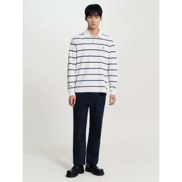 빈폴 26SS 텍스처 칼라넥 스트라이프 긴소매 티셔츠 - 아이보리BC6241C550 VFZ822