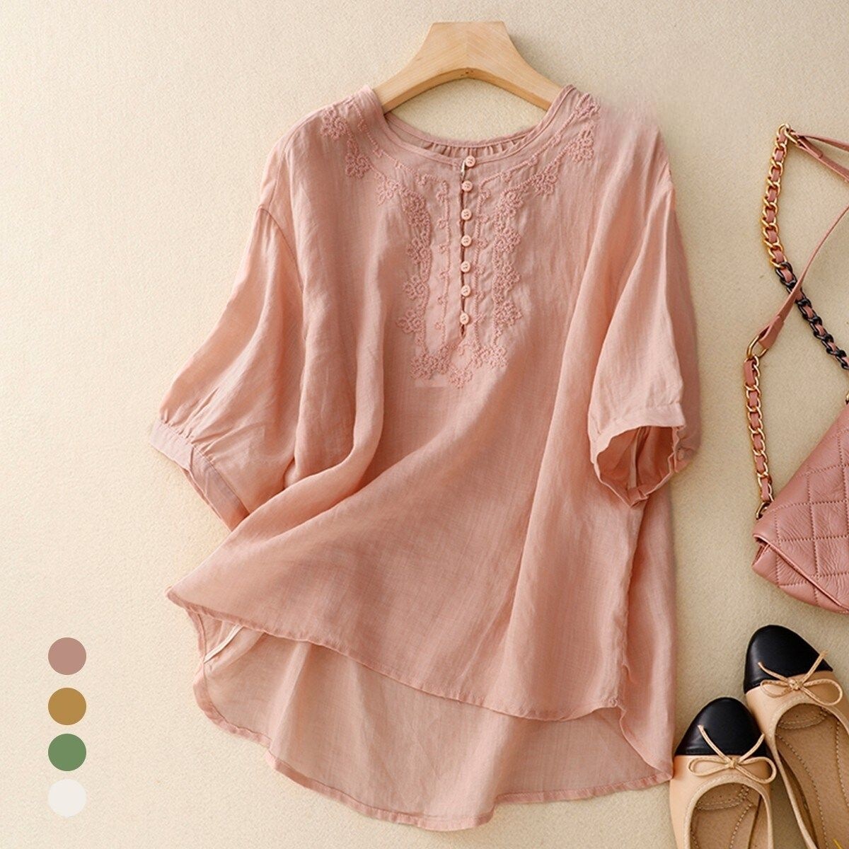 (주)비엔비인터내셔널 화세 미니넥버튼셔링퍼프블라우스_HL6MBL007C