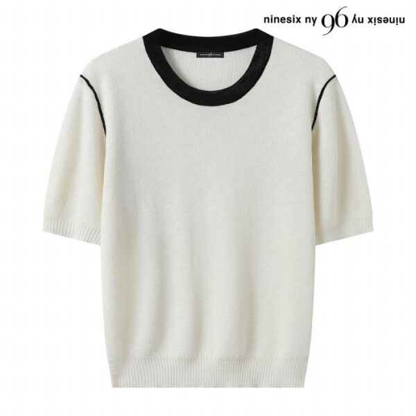 데코앤에프 [나인식스뉴욕.] 무지 라인 배색 라운드 반팔 니트 (NQ2KT003L0)