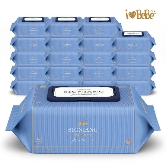 아이러브베베 시그니앙 더블루 레이온100% 75g 77매 20팩 캡형 아기물티슈