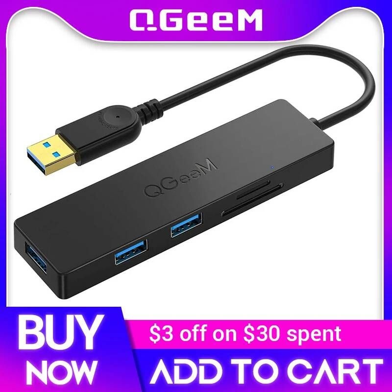 [해외] 노트북 멀티포트 C타입 QGeeM USB 허브 3.0 어댑터 카드 리더 Xiaomi 용 분배기 Macbook Pro 2015 iMac 5 포트 연장 케이블 PC