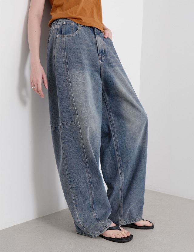 공구우먼 [제작] 리쏘 뒷밴딩 벌룬 절개 데님 팬츠 87340 빅사이즈 여성의류