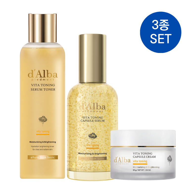 [오늘출발] 달바 비타 토닝 3종 기초 세트 세럼 토너 180ml+캡슐 세럼 100ml+캡슐 크림 55g
