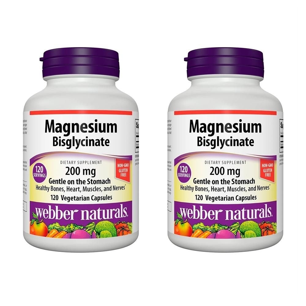 [해외] 웨버네츄럴 마그네슘 200mg 120정 2팩 Webber Naturals Magnesium Bis-Glycinate 200 mg, 120 Vegetarian