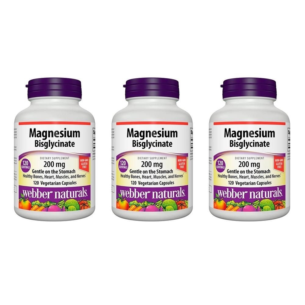 [해외] 웨버네츄럴 마그네슘 200mg 120정 3팩 Webber Naturals Magnesium Bis-Glycinate 200 mg, 120 Vegetarian