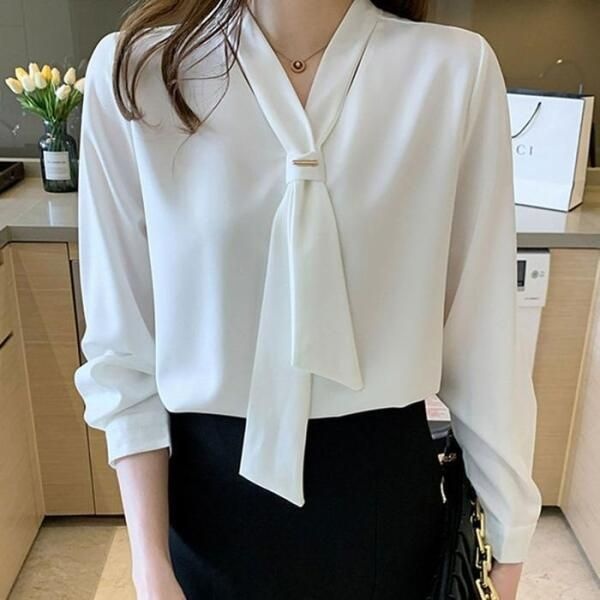 상세페이지 참조 [주식회사 브이와이][JHL70635_51IB]스트링 타이 블라우스 페미닌 면접 직장인 (29883754A)