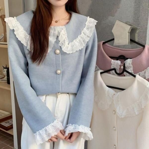 상세페이지 참조 [주식회사 브이와이][JHL70641_51IB]레이스 진주버튼 블라우스 페미닌 둥근카라 (29883774A)