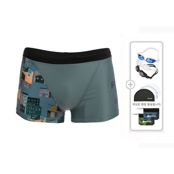 레노마수영복 수영복 남성 일러스트 사각 수영복,수경,수모,가방4종세트 카키 RNMF2D803KA