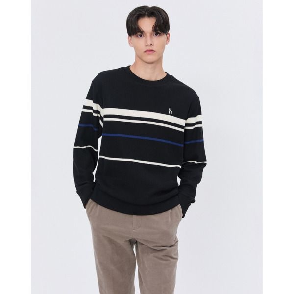 [헤지스 남성] [24FW] WHTS4D344BK 반값세일스테디셀러 블랙 짜임 면 맨투맨티셔츠